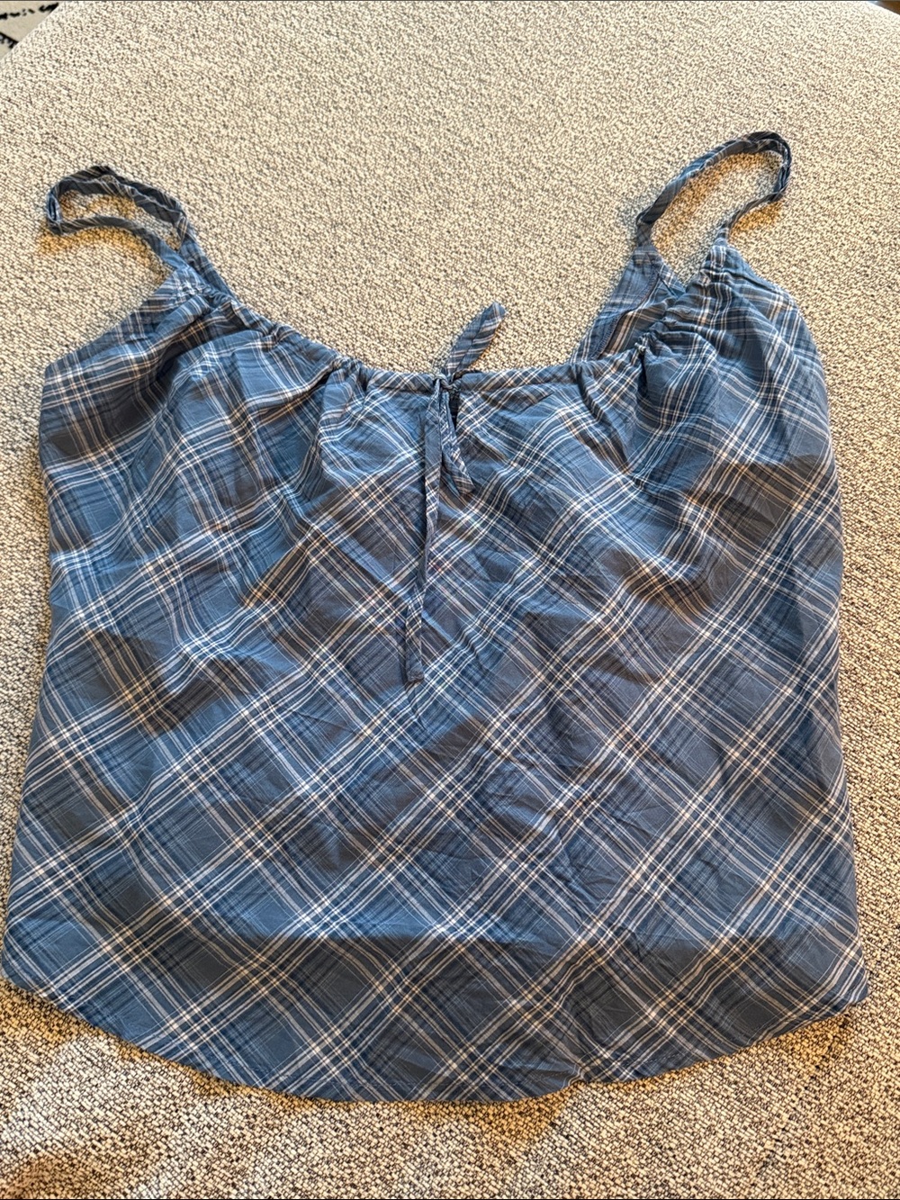 BDG Blue Plaid Tie-Front Cami Top